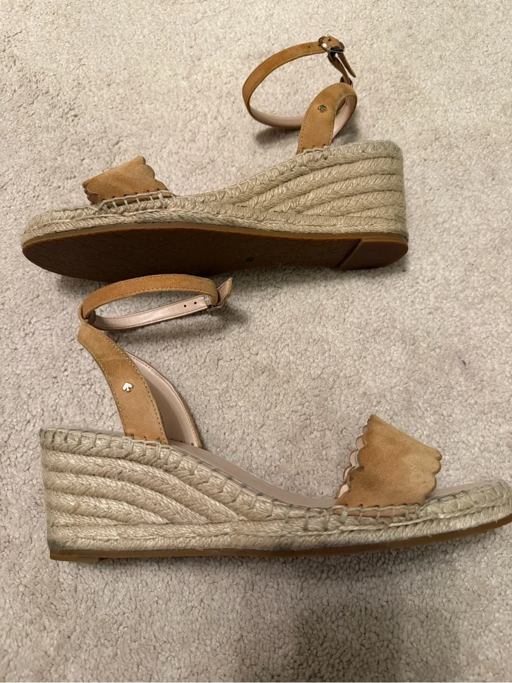 kate spade pre-loved Women’s Tan Scalloped Espadrille Ankle-Strap Sandals